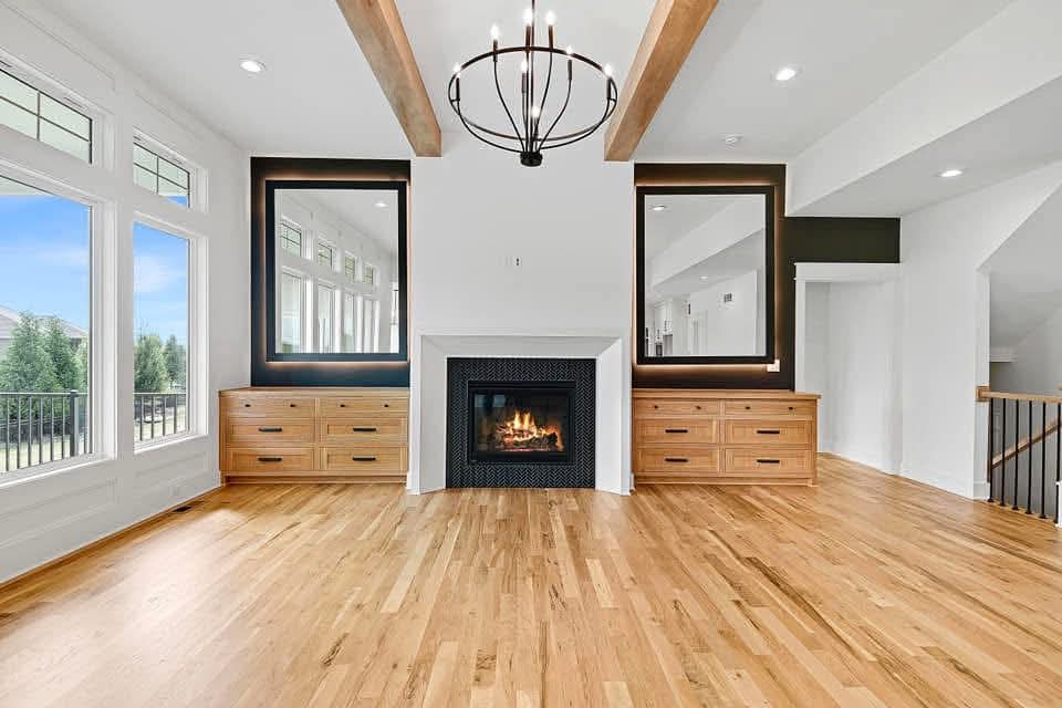 Modern living room in a Kansas City home with professional electrical and lighting work by Prestige Electric